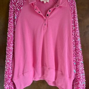 Peach Love California Pink Sequin Sleeve Top A0014